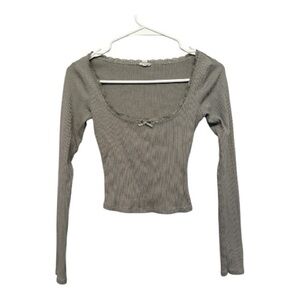 Garage Women's Ribbed Deep Green Long Sleeve Crop Top XS